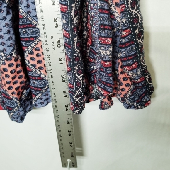 Roxy Dress V-neck Pink Purple Blue Patchwork Print Design Smocked cut out back S - Picture 10 of 14